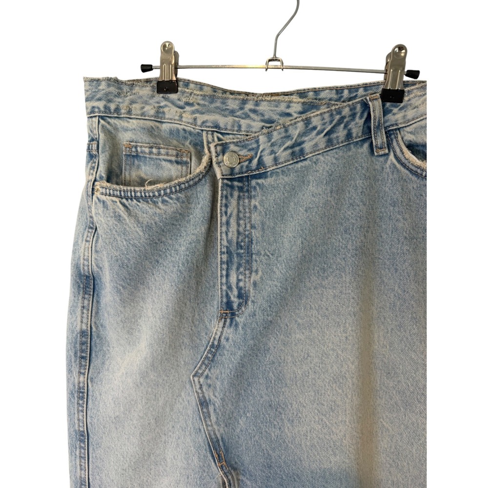 Zara Asymmetric Waist Denim Midi Skirt Light Blue Wash Large - Picture 3 of 7
